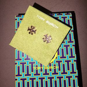 Tory Burch Rose Gold Logo Stud Earrings